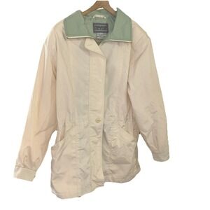Vintage Neyelle Creme Rain Wind Jacket Buttons/Zip Women's Sz M Mint Green